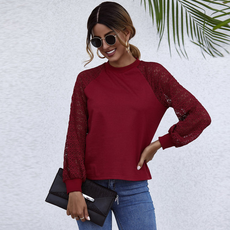 Round Neck Cut Out Stitching Long Sleeve Top