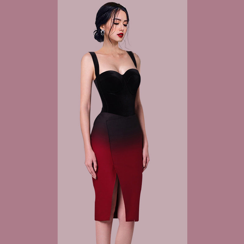 Gradient Low-Cut Halter Neck Bodycon Dress