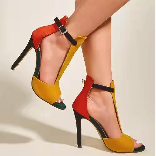 Fish Mouth Thin Heel Buckle Fashion Color Matching High Heels