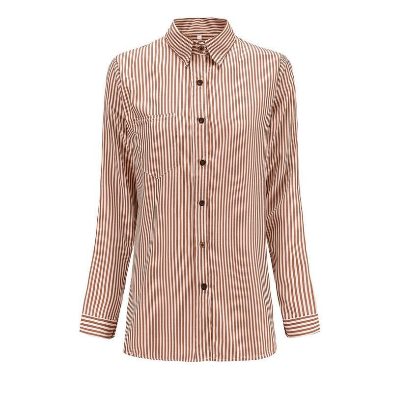 Striped Turn-down Collar Long Sleeves Casual Plus Size Blouse – May ...