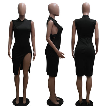 Black Club O-Neck Sleeveless A-Line Knee-Length Club Dresses