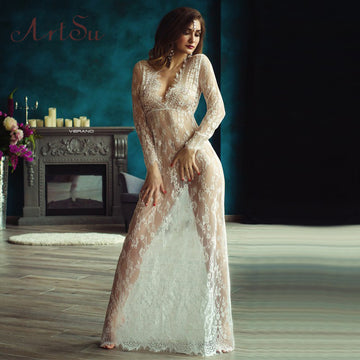 Lace Embroidery Hollow Out Sexy Deep V Dress