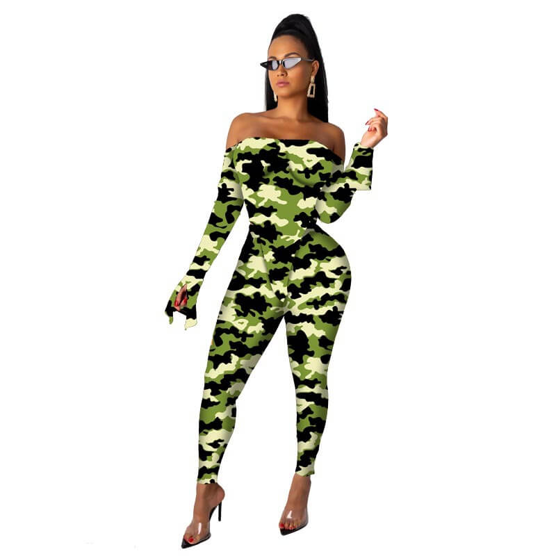Print Crop Top High Neck Skinny Pants Set