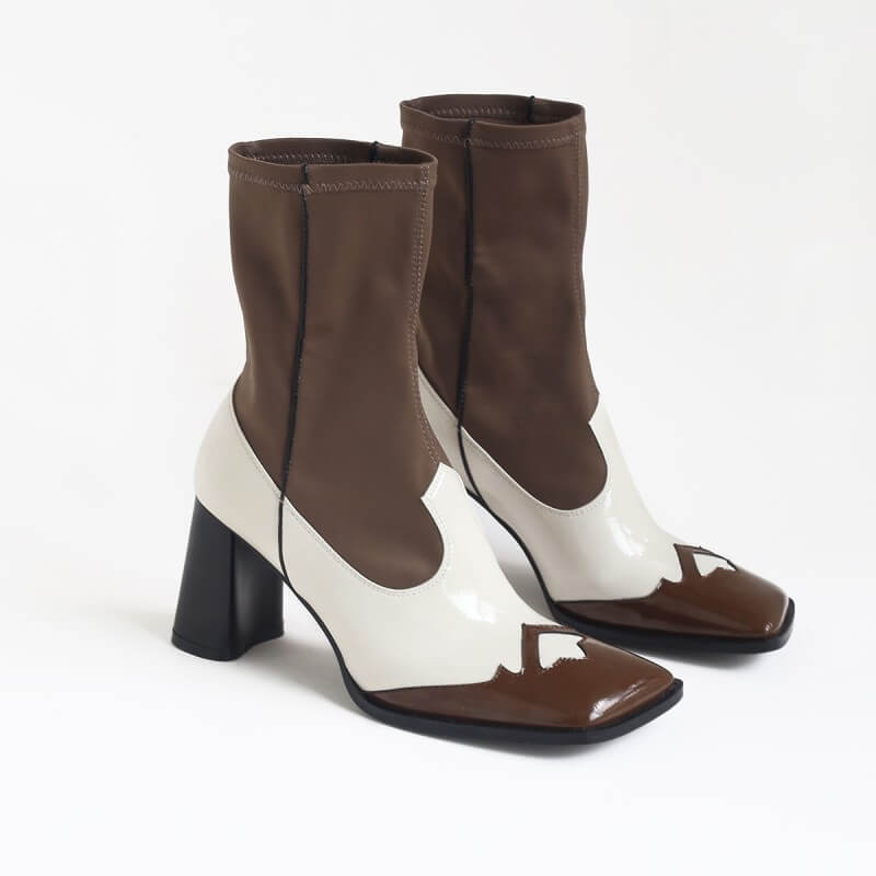 Retro Square Toe Patchwork High Heel Boots
