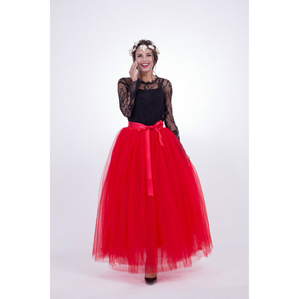 Tulle High Waist Pure Color Loose Swing Long Prom Party Skirt – May ...