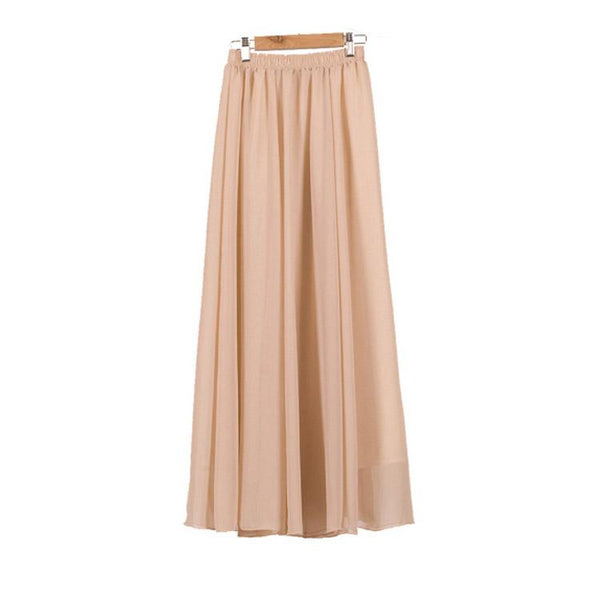 High Waist Bohemian Pure Color Loose Long Beach Chiffon Skirt – May ...