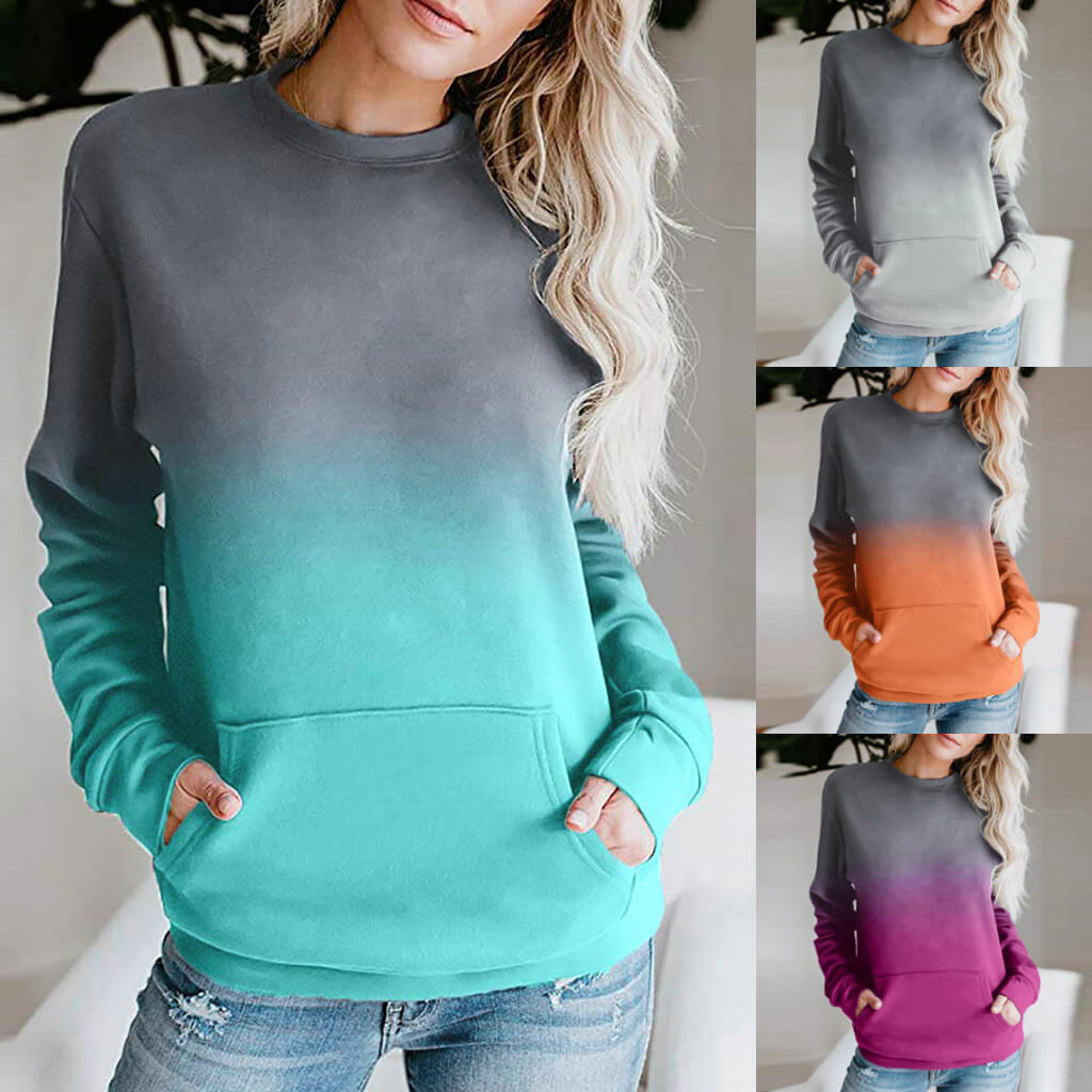 Pullover Crew Neck Print Pocket Sweatshirts