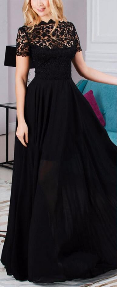 Hollow Out Lace Elegant Perspective Fashion Long Dress
