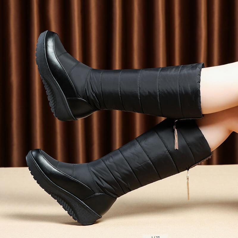 Flat Round Toe Knee High Snow Boots