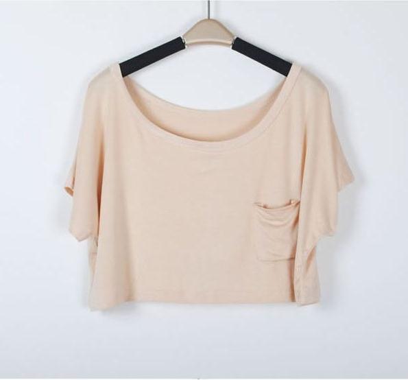 Scoop Casual Short Sleeve Pocket Short Midriff-baring T-shirt - Meet Yours Fashion - 10