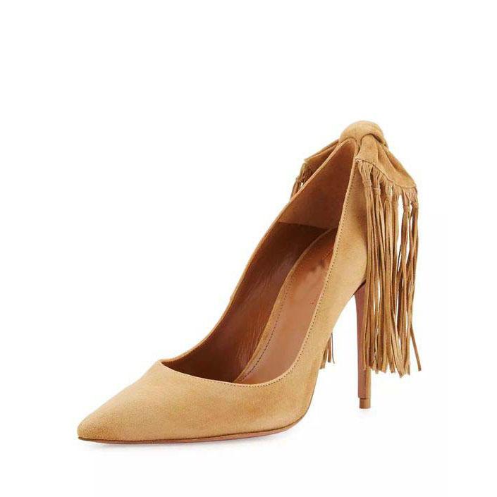 Tassels Low Cut Pointed Toe High Heels Party Shoes