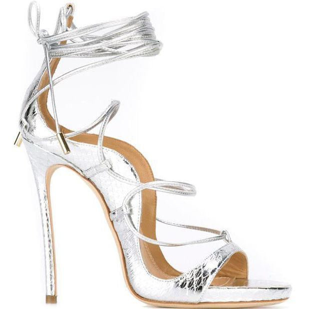 Straps Ankle Wraps Open Toe Back Zipper Stiletto High Heels Sandals