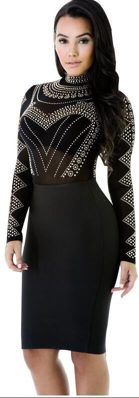Sexy Mesh Print Patchwork Short Knee-length Dress