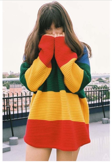Striped Pullover Scoop Knit Coarse Yarn Loose Sweater - May Your Fashion - 1