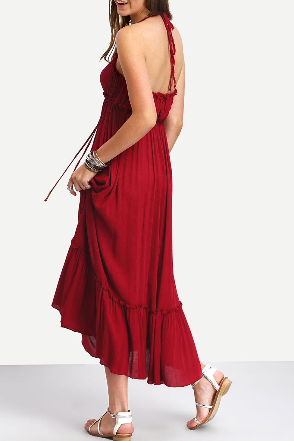 Pure Color Spaghetti Straps Sleeveless Long Party Dress