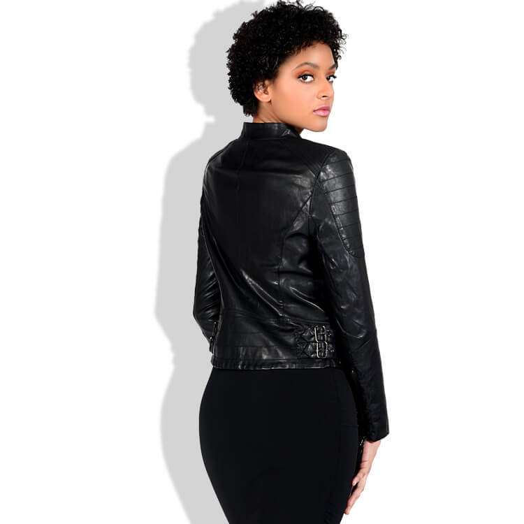 Punk Leather Mock Neck Moto Jacket