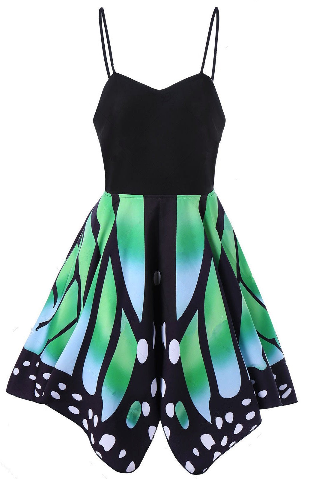 Patchwork Print Spaghetti Straps Butterfly Short Dress
