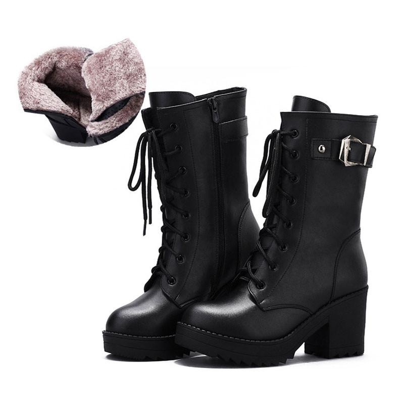 High Heeled Side Zipper Leather Buckle Martin Boots