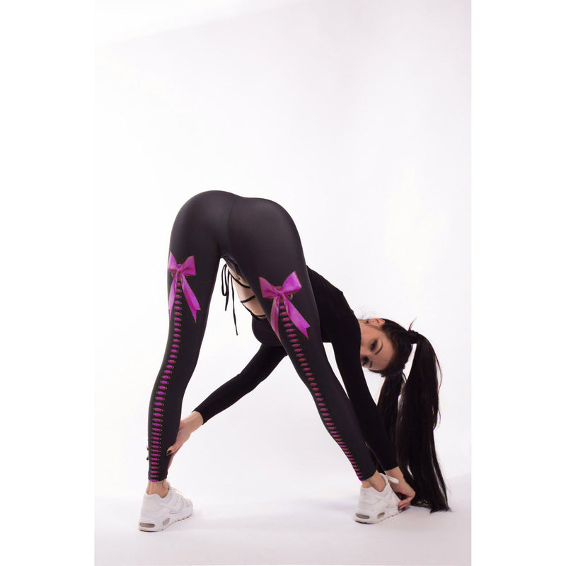 Bowknot Print High Waist Patchwork Slim Elastic Leggings Yoga Sports Pants