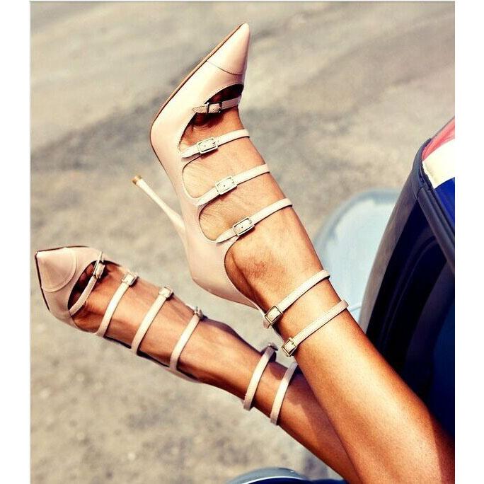 Pointed Toe Straps Stiletto High Heels Pumps Party Shoes