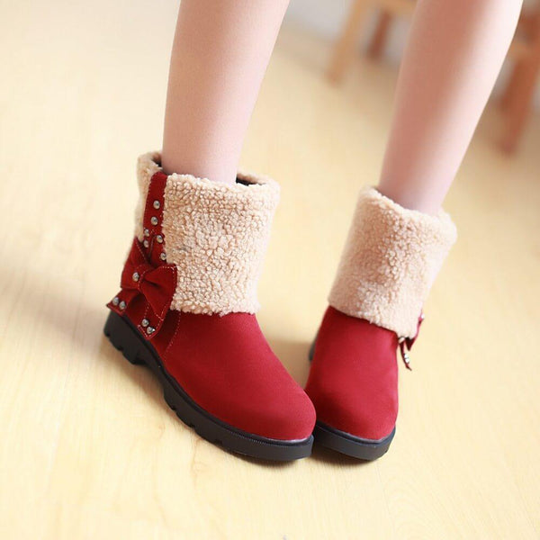 Low Chunky Heel Bow-knot Suede Ankle Boots