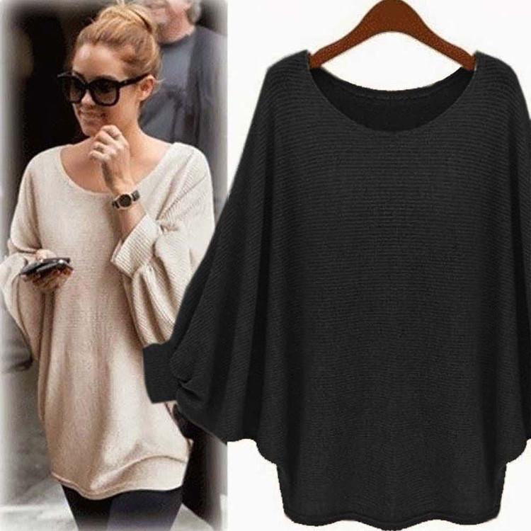 Scoop Pure Color Bat-wing Sleeves Loose Blouse