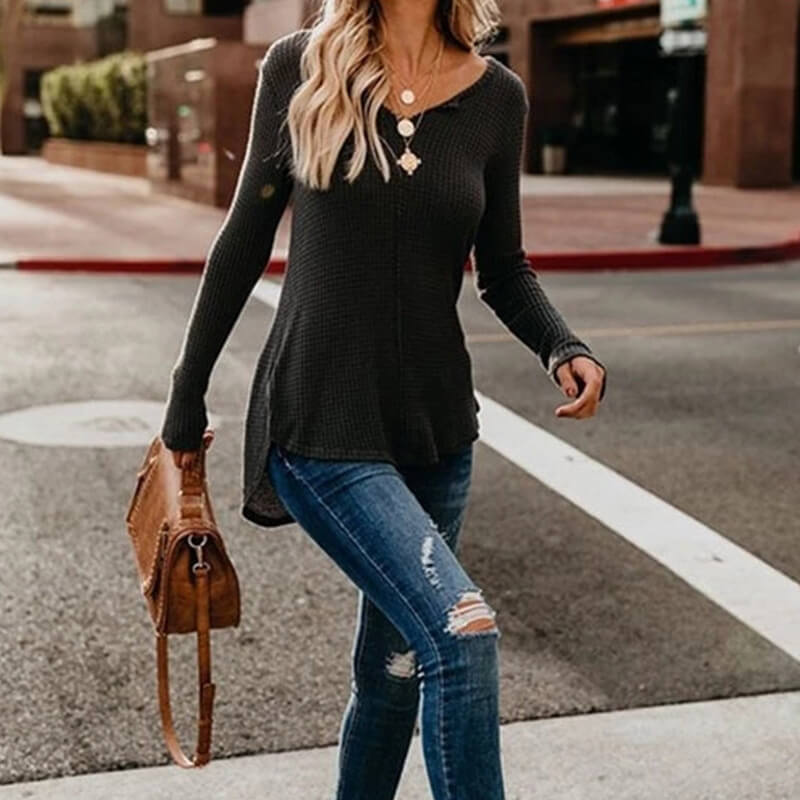 Tight V Neck Low High Pullover Sweater