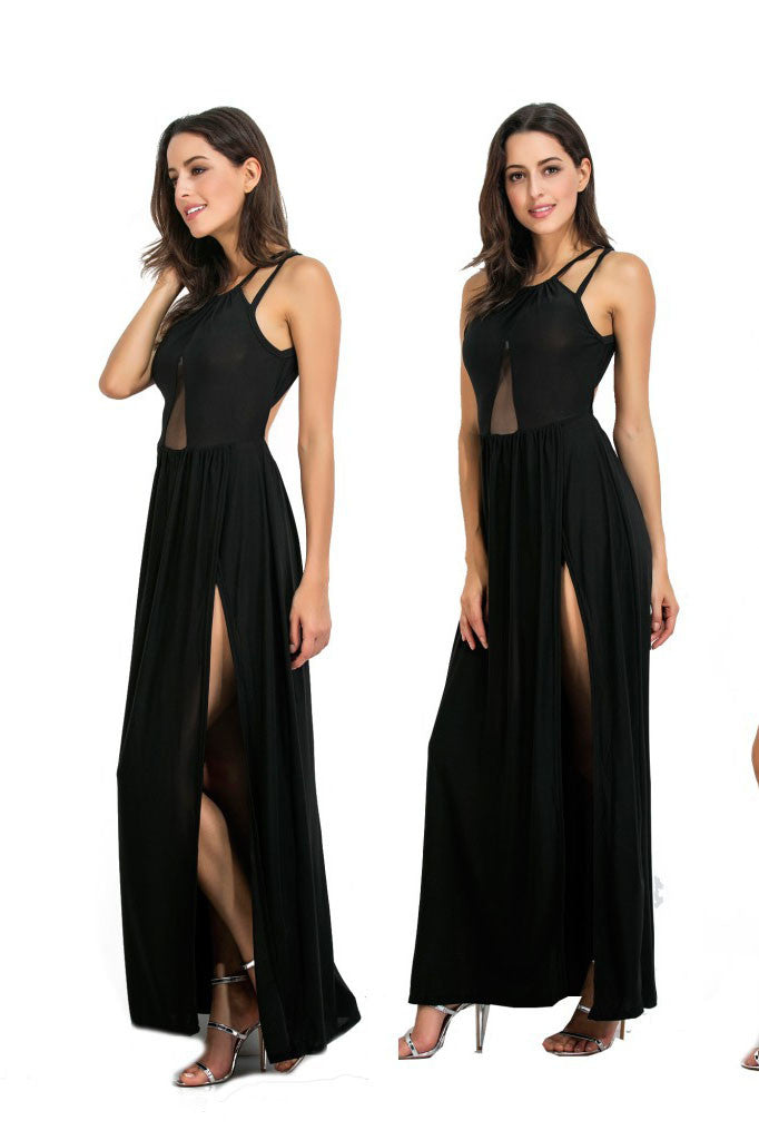 Pure Color Scoop Split Backless Long Party Dress