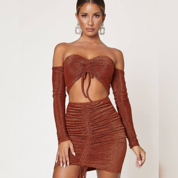 Spaghetti Straps Crop Top Patchwork Short Skirt Set