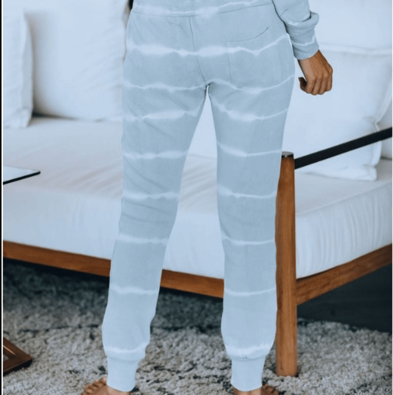 Pajamas Blue Stripes Long Sleeve Bandage Hooded Two Pieces Set
