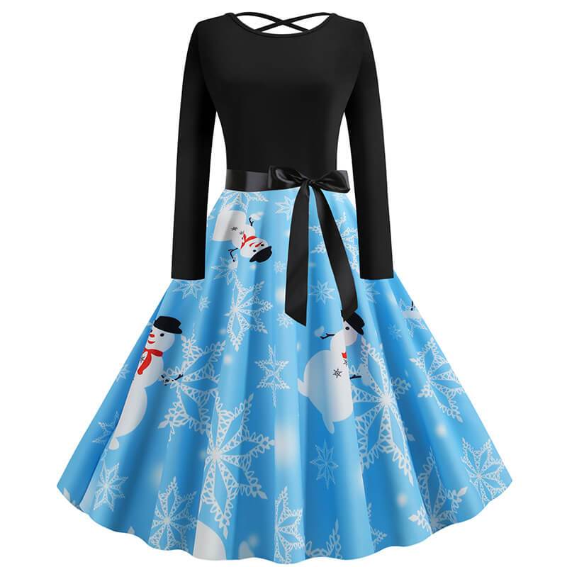 Christmas Print Crossed Back A Line Dress