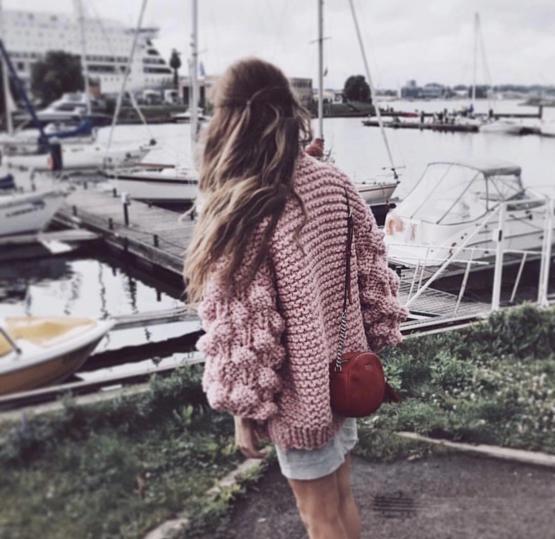 Handmade Knitwear Long Ball Bishop Sleeves Women Cardigan