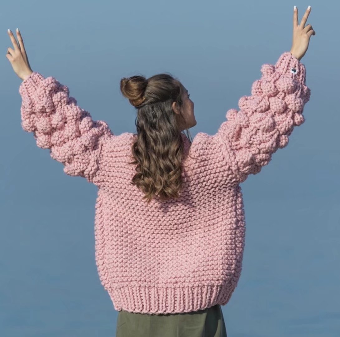 Handmade Knitwear Long Ball Bishop Sleeves Women Cardigan