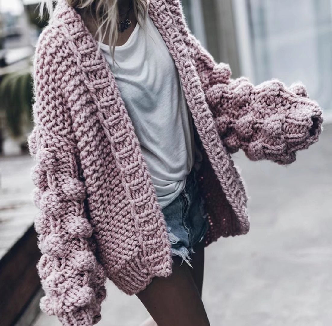 Handmade Knitwear Long Ball Bishop Sleeves Women Cardigan