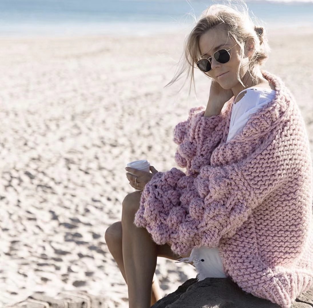 Handmade Knitwear Long Ball Bishop Sleeves Women Cardigan