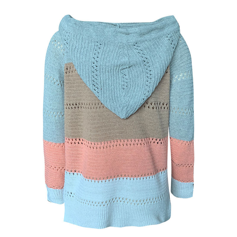 Colorblock V Neck Hooded Sweater