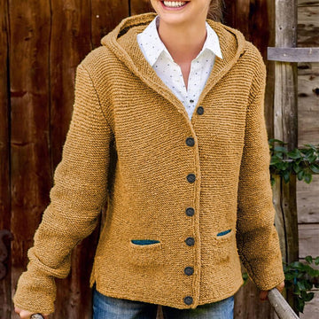 Hooded Pure Color Button Knit Cardigan