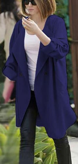 Lapel Big Turn-down Collar Pure Color Long Coat