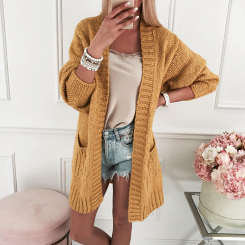 Open Front Sweater Cardigan With Pockets