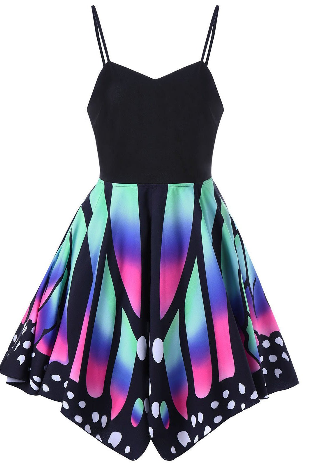 Patchwork Print Spaghetti Straps Butterfly Short Dress