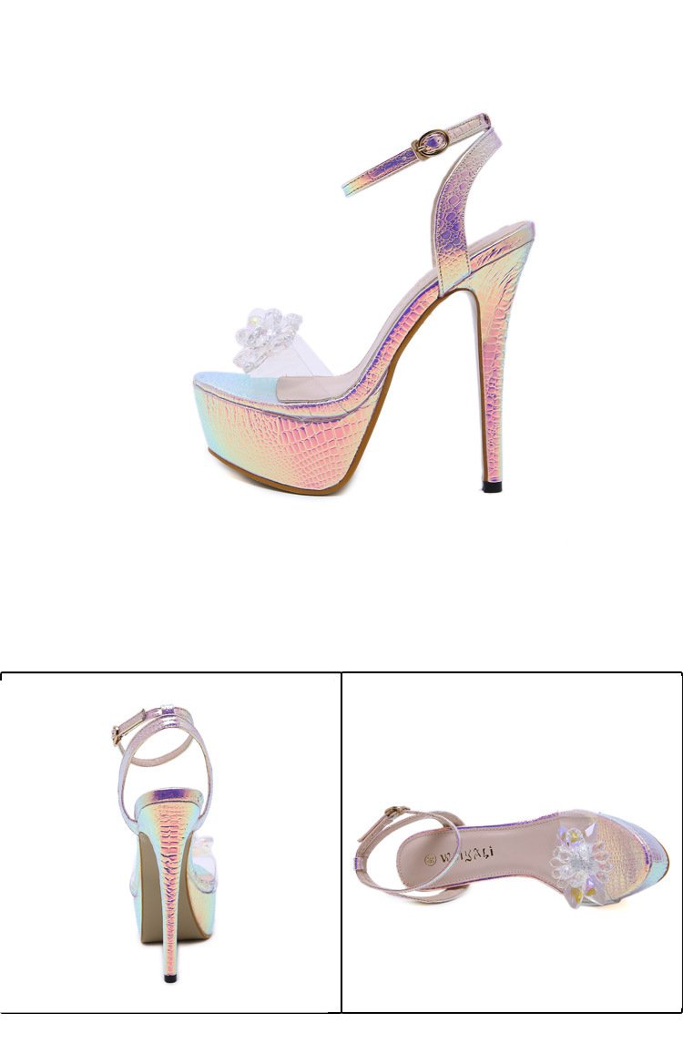 Radium Color Super High Heel PVC Flower Platform Sandals