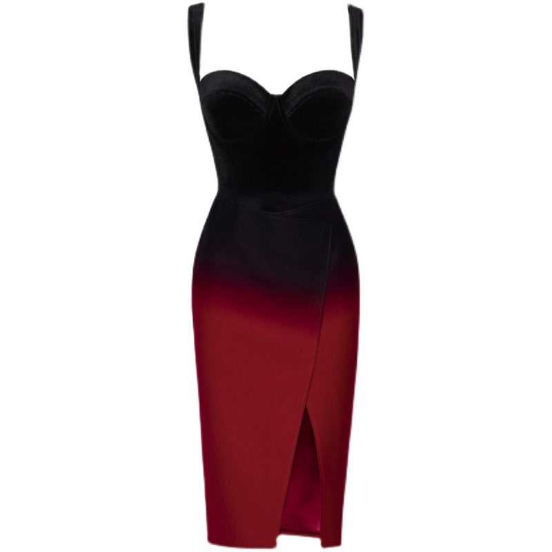Gradient Low-Cut Halter Neck Bodycon Dress