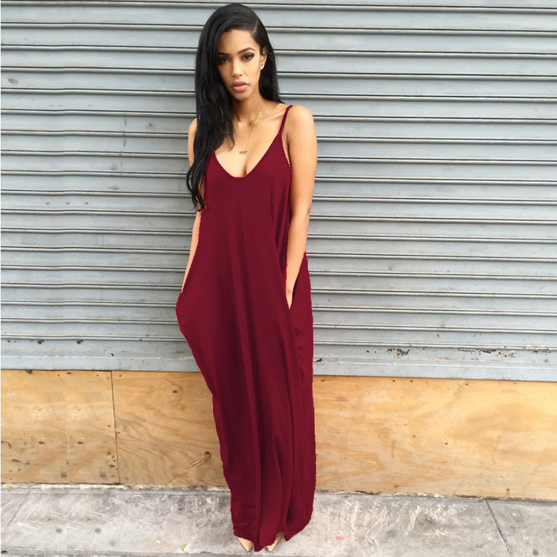 Backless Spaghetti Straps Scoop Long Beach Dress