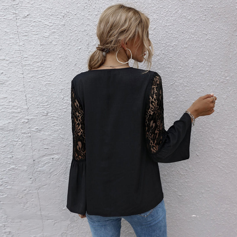 V-neck Lace Long Sleeve Top