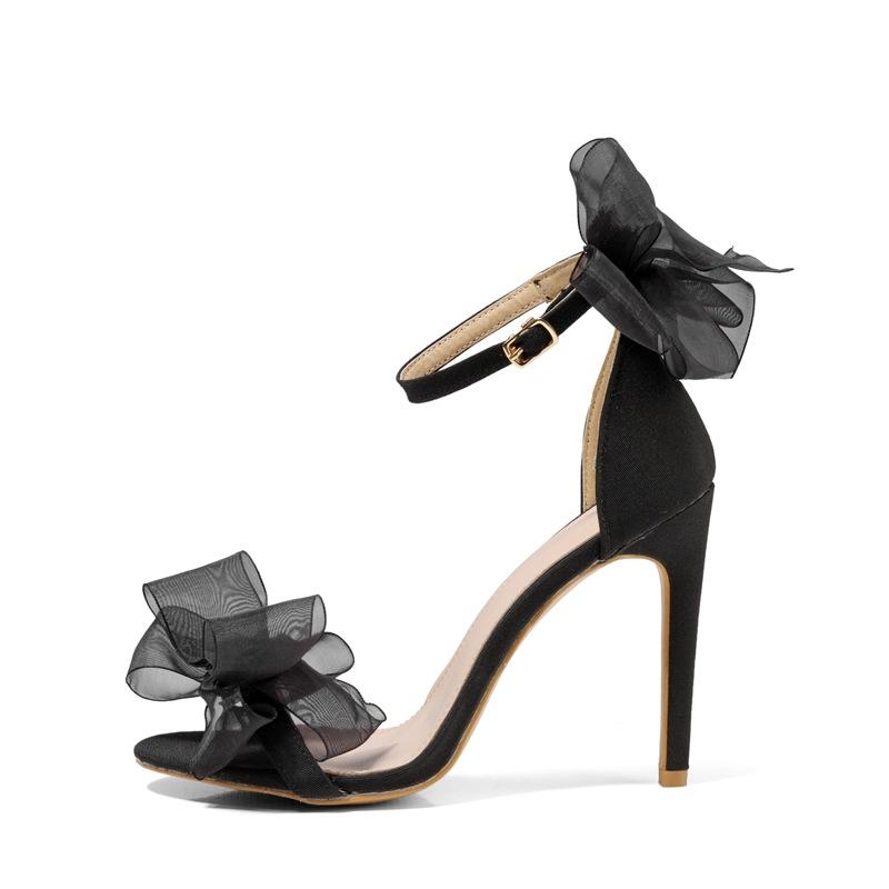 Fashion New Wedding Shoes Thin Heels High Heels Sandals Fish Mouth Lace Bow High Heels