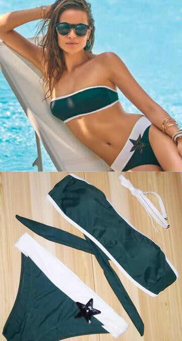 Sexy Matching Color Strapless Two Pieces Swimwear Bikini