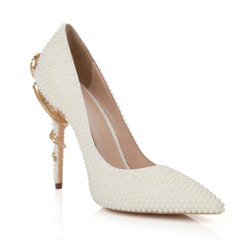 White Point Toe Ankle Leather Stiletto Heel Pumps