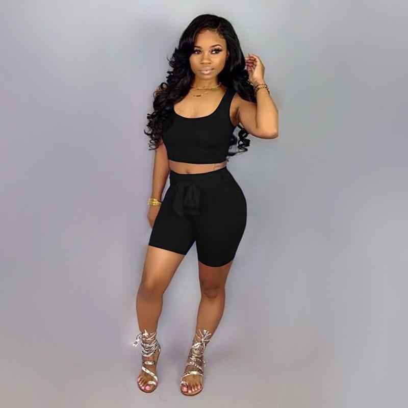 Spaghetti Straps Crop Top Bow Shorts Set