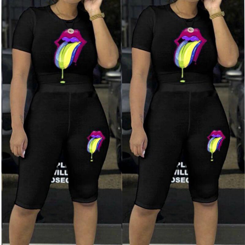 Print T-shirts Slim Shorts Set