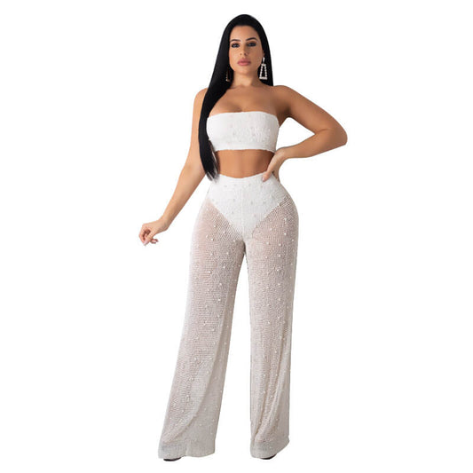 Strapless Crop Top High Waist Pencil Pants Set